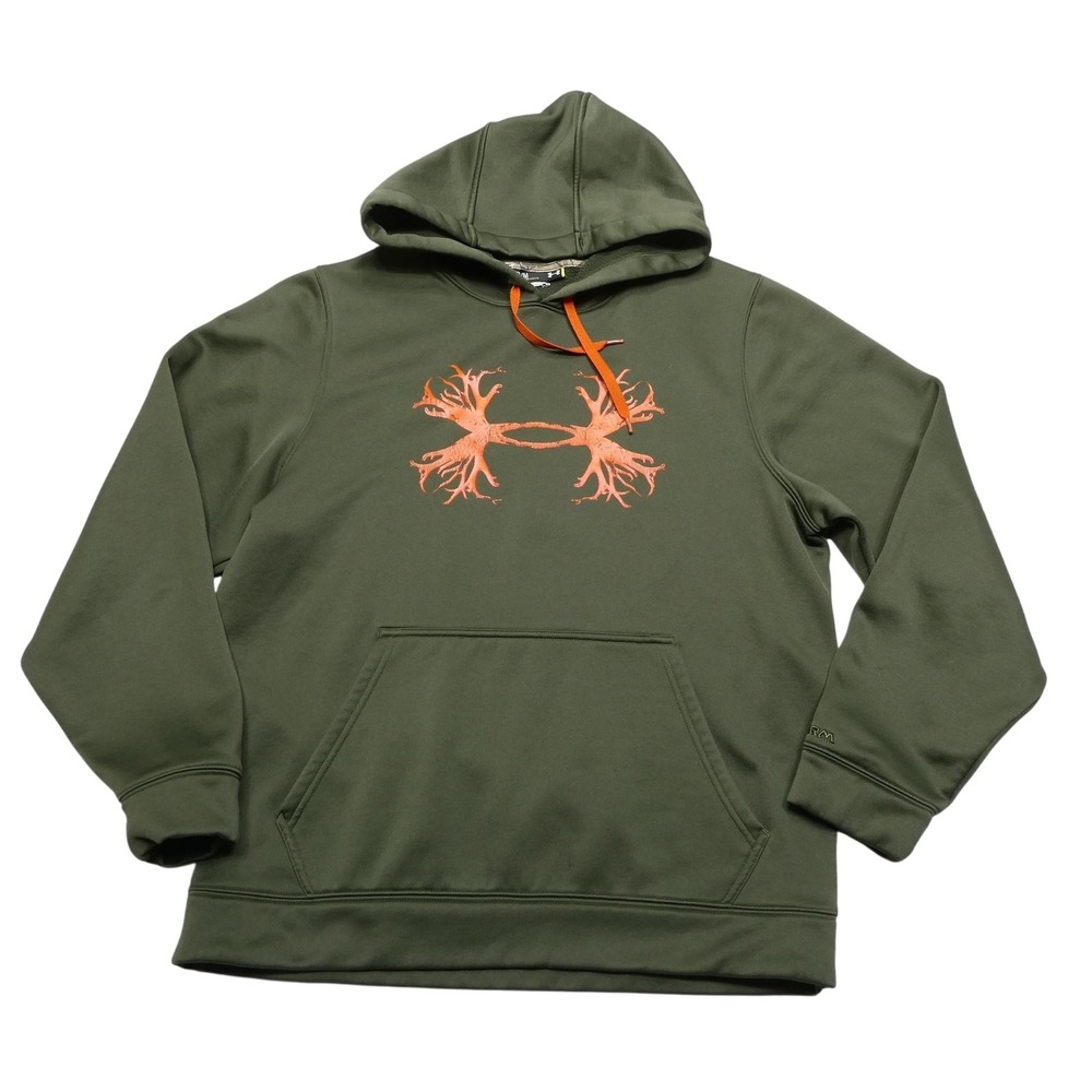Under Armour Hoodie Mens Medium Green Storm Antler Logo Hunting Sweatshirt - Picture 1 of 7